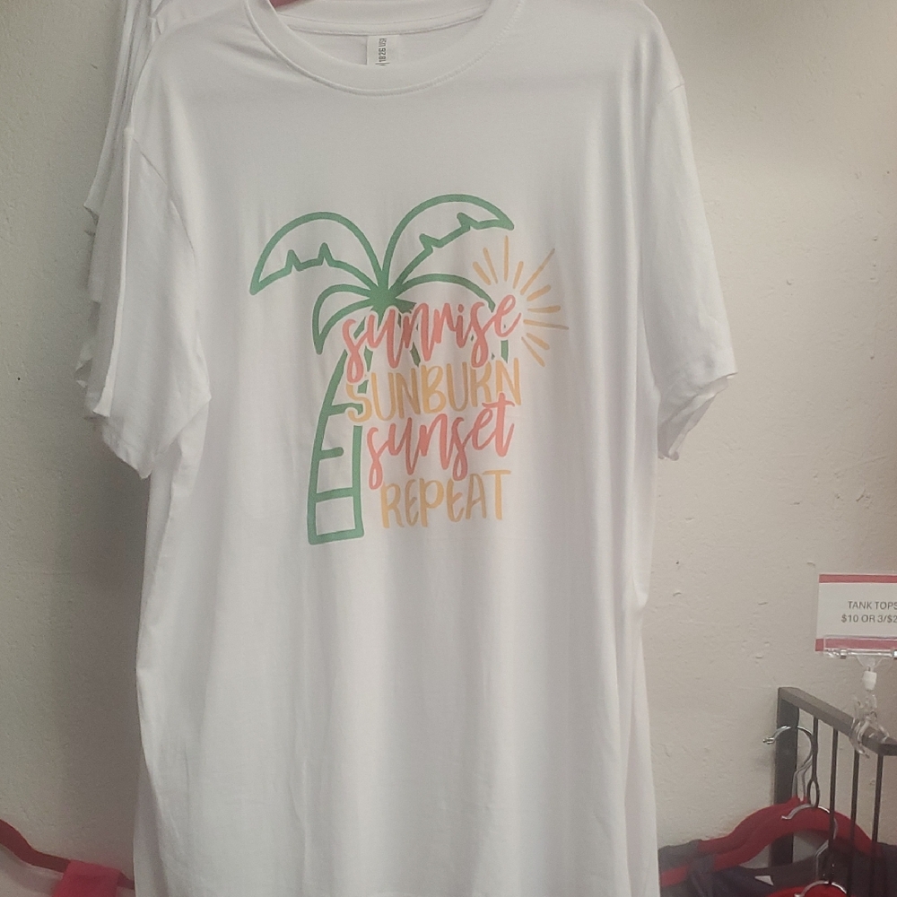 White Graphic Tee with Palm Tree Design
